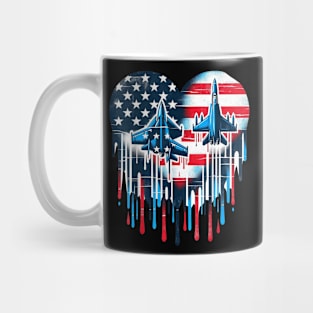 Fighter Jet Airplane American Flag Heart 4Th Of July Mug